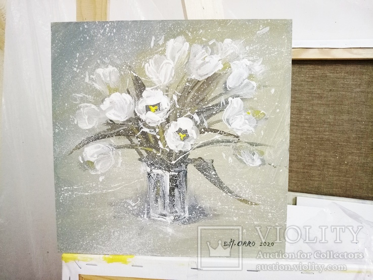  «Белые тюльпаны» двп/акрил 25х25 2020 г., фото №4