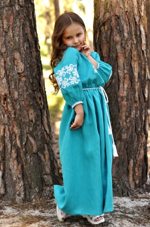 Довга дитяча сукня з льону для святкових подій, numer zdjęcia 3