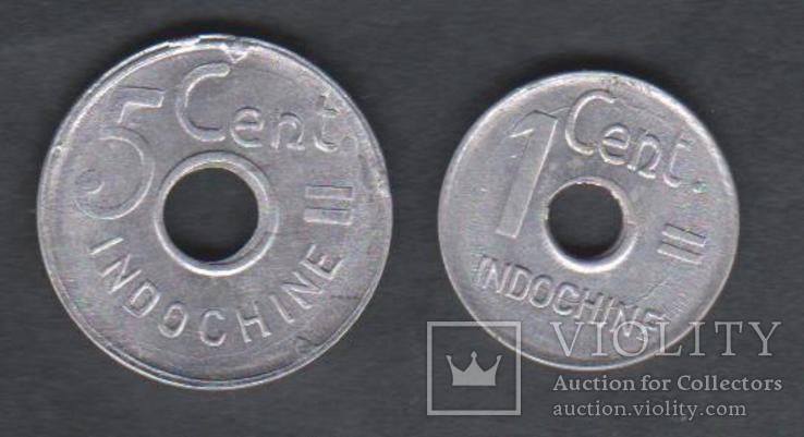 Французский Индокитай. 5 и 1 цент 1943г.(Виши)
