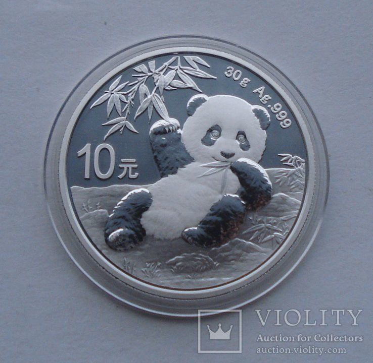 2020 г - 10 юаней Китай,Панда,30 грамм серебра в капсуле, фото №2
