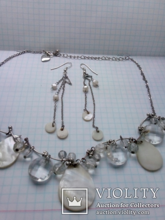 Набор Ожерелье+ серьги перламутр нат, фото №2