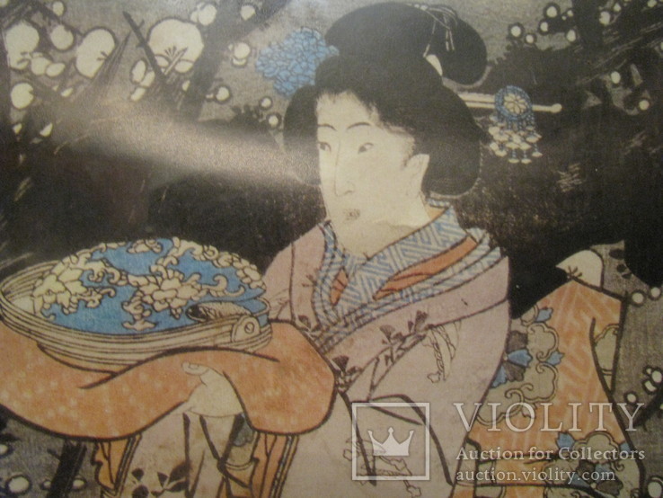 Репродукция Азиатской гравюры - Гейша на фоне сакуры., фото №3