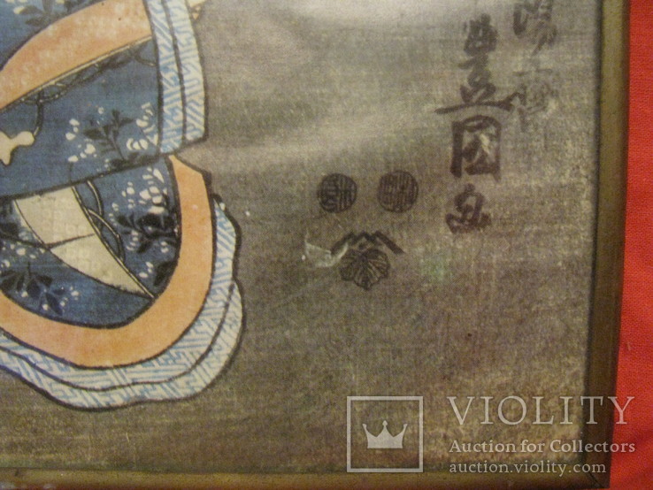 Репродукция Азиатской гравюры - Гейша на фоне сакуры., фото №6