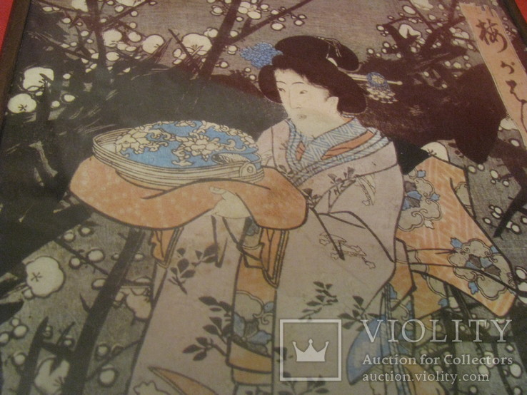 Репродукция Азиатской гравюры - Гейша на фоне сакуры., фото №12