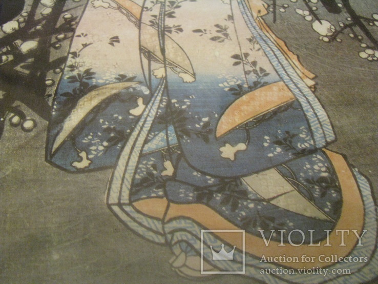 Репродукция Азиатской гравюры - Гейша на фоне сакуры., фото №13