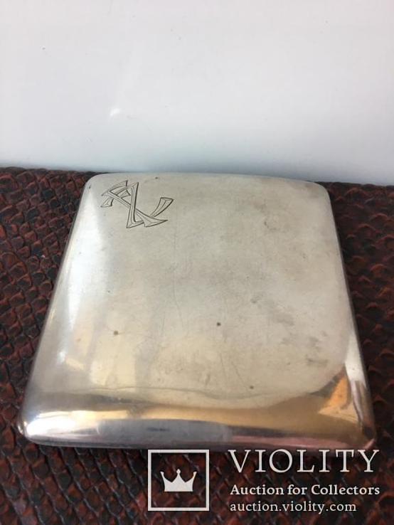 Серебряный портсигар. клейма серебро 800 F Z. и ЛЕВ. вес-94,4 гр. позолота внутри., фото №4