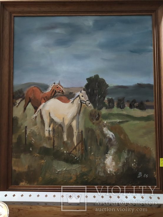 Картина Лошади на пастбище, маслом на холсте, авторская подпись, Германия, фото №2