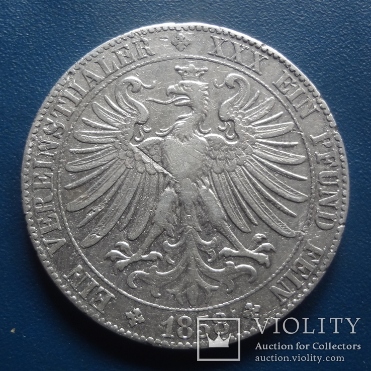Талер 1858  Франкфурт  серебро      (С.6.6)~, фото №4