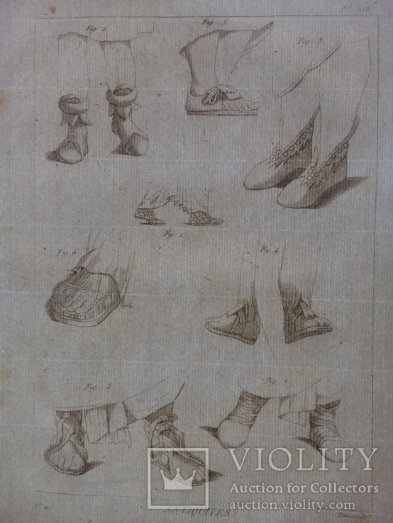 Старинная большая гравюра Античная обувь 4, фото №4