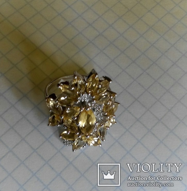 Крупное серебряное кольцо с цитринами натуральными, фото №10