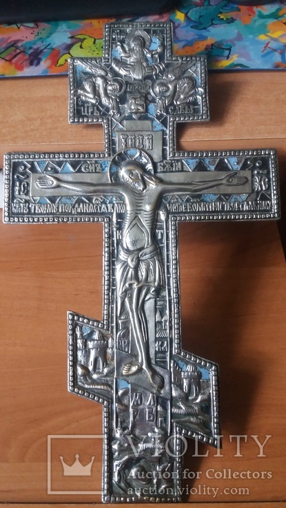 Крест 33 см в серебрении ,эмали, фото №2