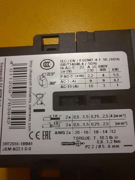 Контактор Siemens3Rt2016-1BB41-2шт., фото №3