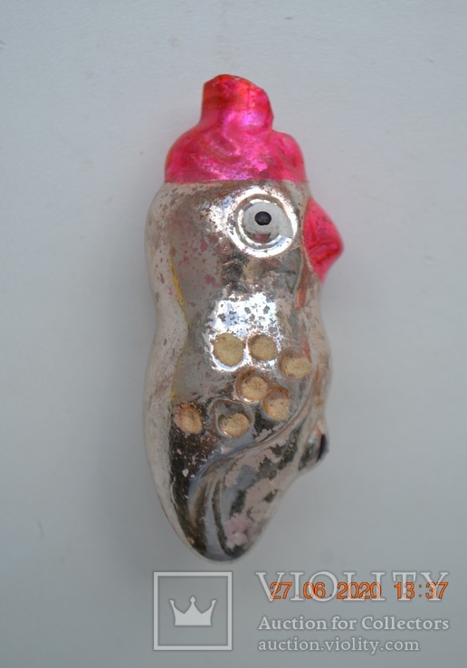 Старая стеклянная новогодняя игрушка на ёлку "Попугай, Птица" №1. Из СССР. Высота 8 см., фото №2