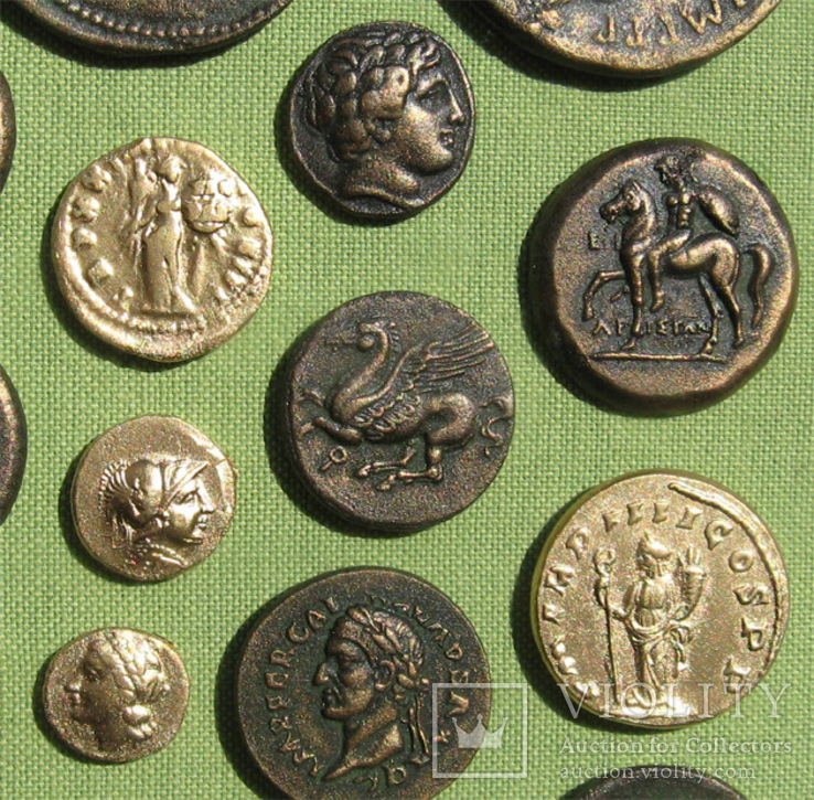 Золотые и бронзовые монеты античности. Копии, без стекла, 31х21см., фото №8