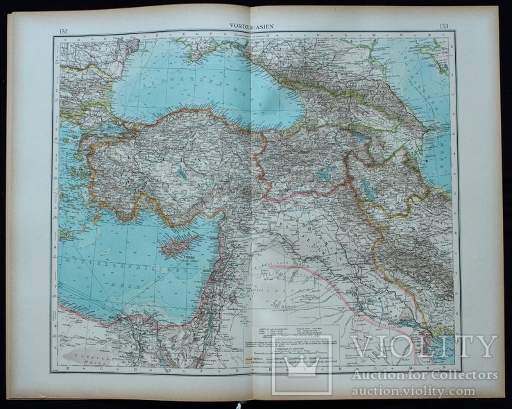 3 карты. Кавказ, Палестина, Азия. Andrees HandAtlas. 1921 год. 56 на 44 см., фото №4