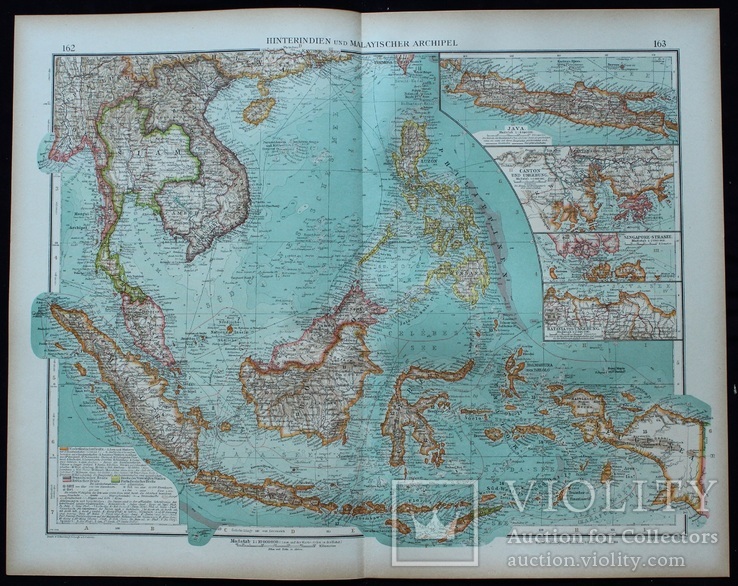 2 карты. Малайзийский архипелаг, Восточная Азия. Andrees HandAtlas. 1921 год. 56 на 44 см., photo number 2