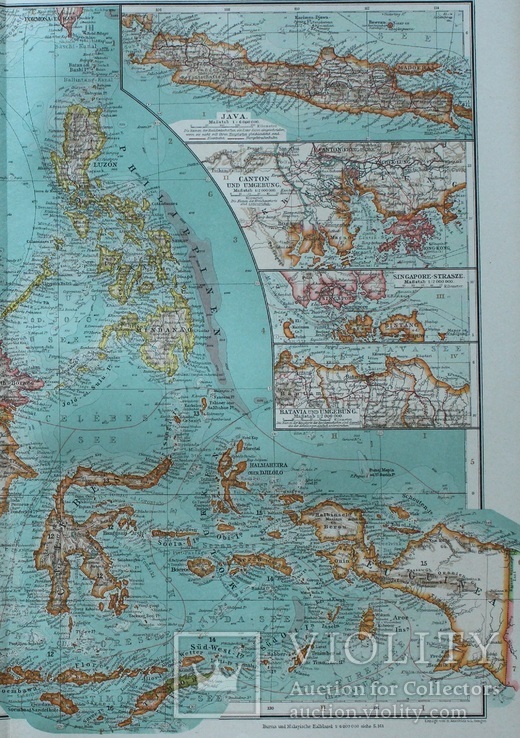 2 карты. Малайзийский архипелаг, Восточная Азия. Andrees HandAtlas. 1921 год. 56 на 44 см., photo number 6