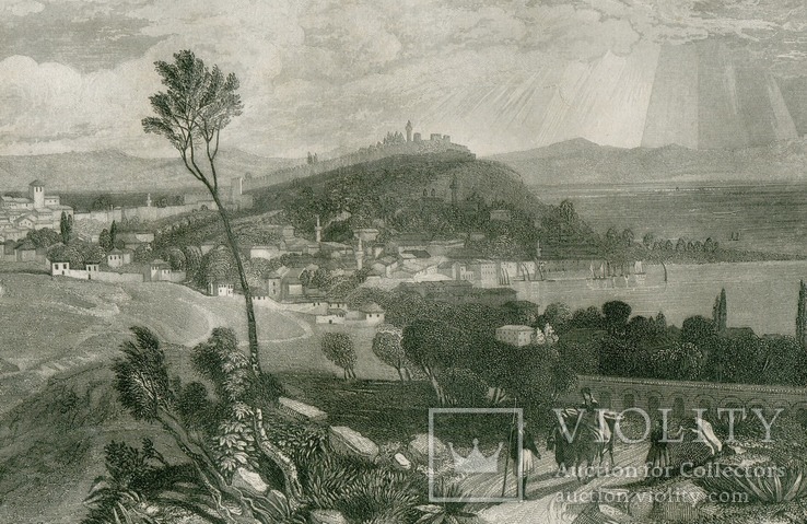 Старинная гравюра. 1836. Греция, остров Лесбос, Митилины. 27х19см, фото №2