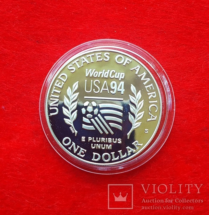 США 1 доллар 1994 Футбол ПРУФ серебро, фото №3