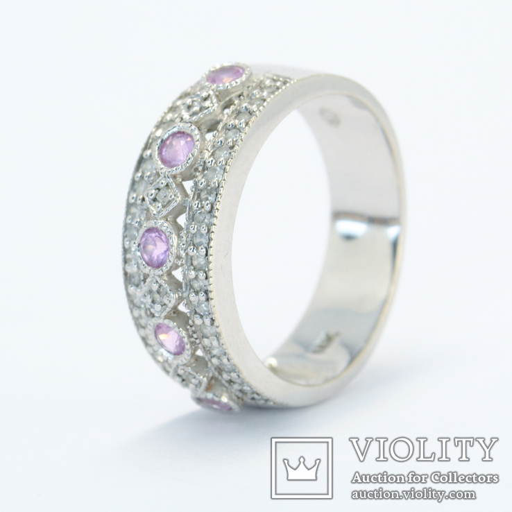 Золотое кольцо с розовыми топазами и бриллиантами, фото №2