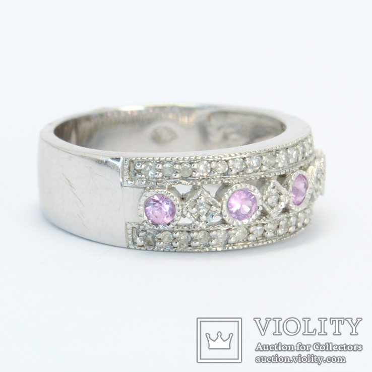 Золотое кольцо с розовыми топазами и бриллиантами, фото №4
