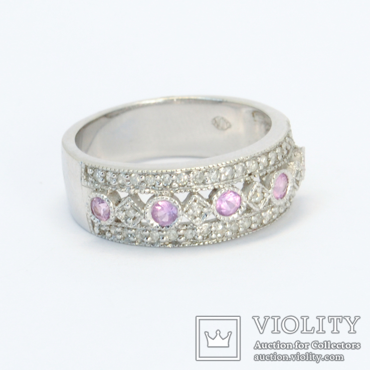 Золотое кольцо с розовыми топазами и бриллиантами, фото №9