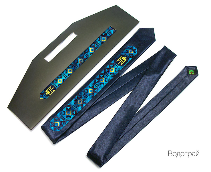 Вузький галстук з вишивкою Водограй, фото №2