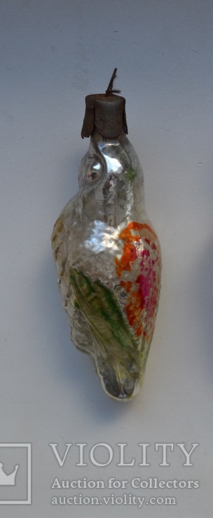 Старая стеклянная новогодняя игрушка на ёлку " Попугай, Птица " №3. Из СССР. Высота 9 см., фото №3