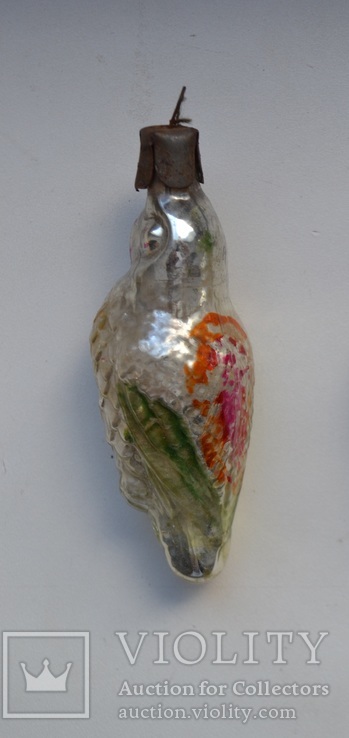 Старая стеклянная новогодняя игрушка на ёлку " Попугай, Птица " №3. Из СССР. Высота 9 см., фото №7