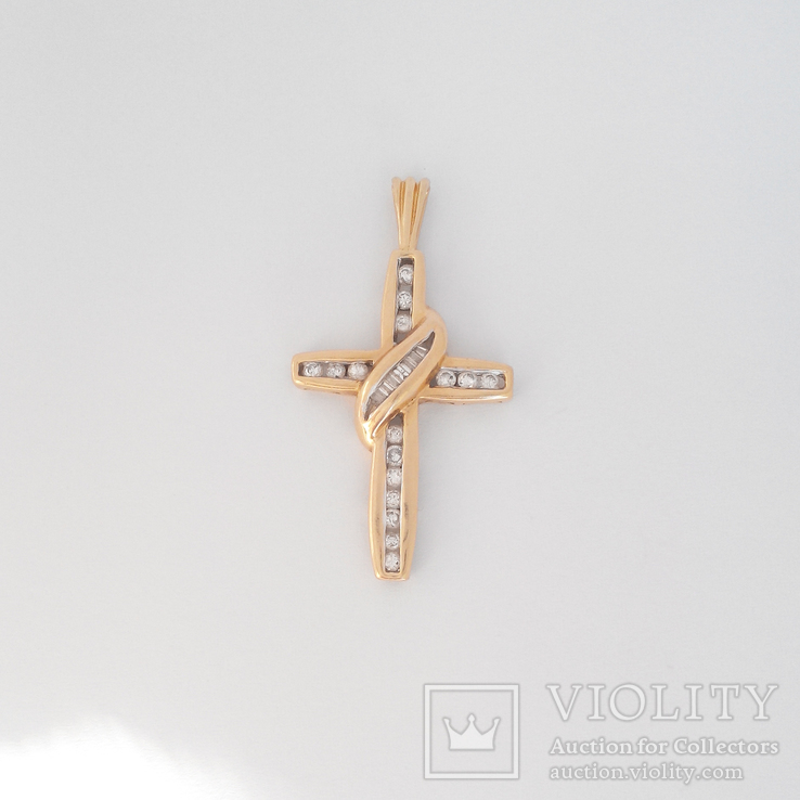 Винтажный золотой крестик с бриллиантами, фото №2