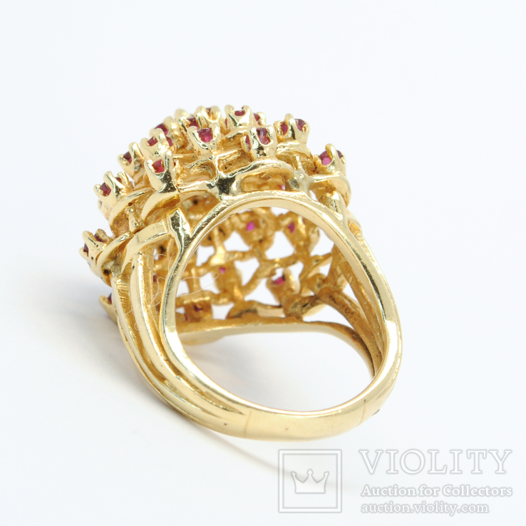 Винтажное крупное золотое кольцо с натуральными рубинами, фото №5