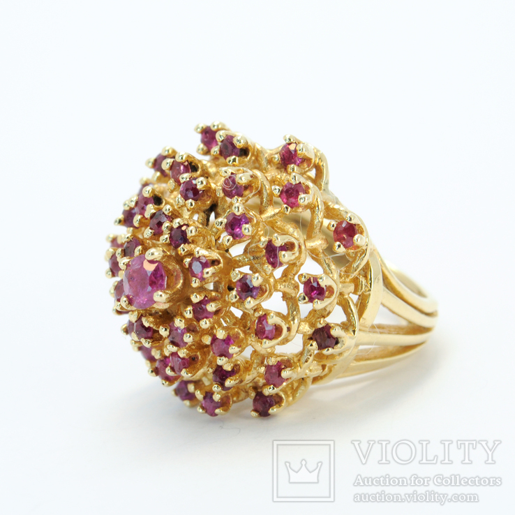 Винтажное крупное золотое кольцо с натуральными рубинами, фото №6