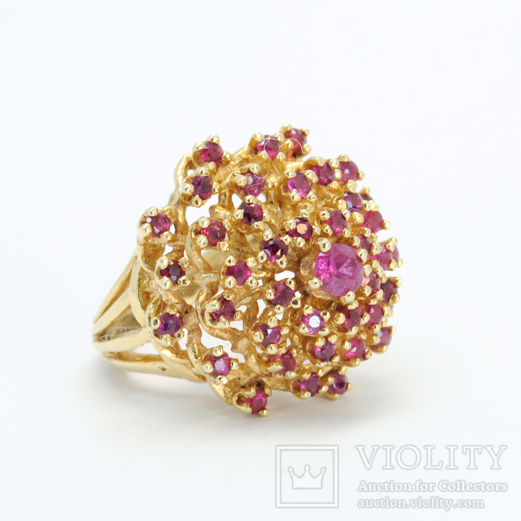 Винтажное крупное золотое кольцо с натуральными рубинами, фото №7