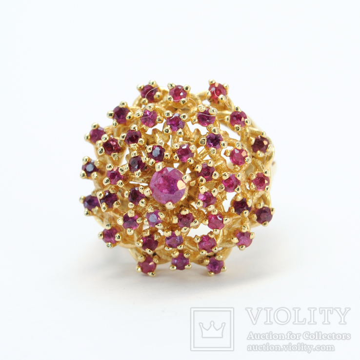 Винтажное крупное золотое кольцо с натуральными рубинами, фото №8