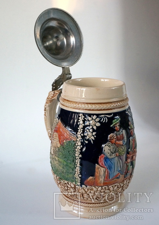 Керамическая пивная кружка с оловянной крышкой, Германия, номерная, фото №6