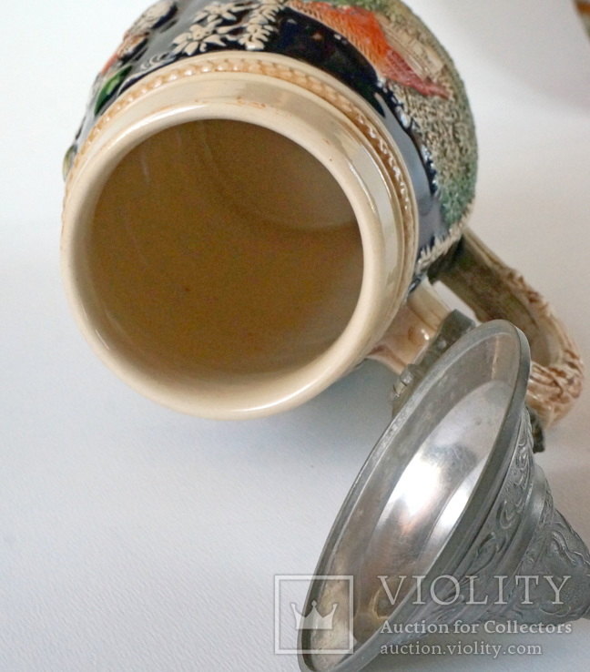 Керамическая пивная кружка с оловянной крышкой, Германия, номерная, фото №11