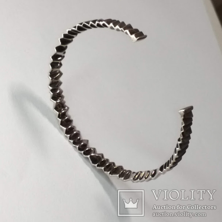 Винтажный фактурный жесткий серебряный браслет, Канада, фото №4