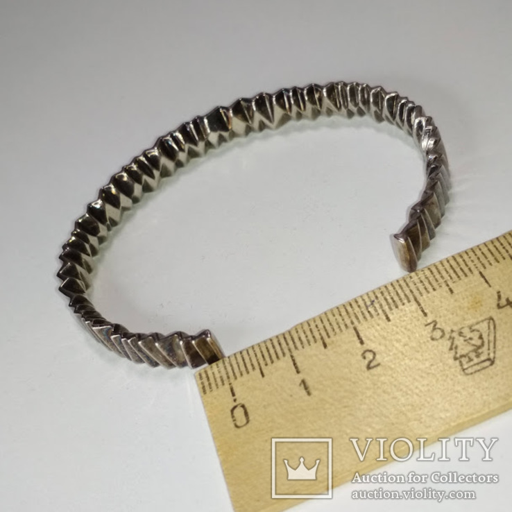 Винтажный фактурный жесткий серебряный браслет, Канада, фото №8