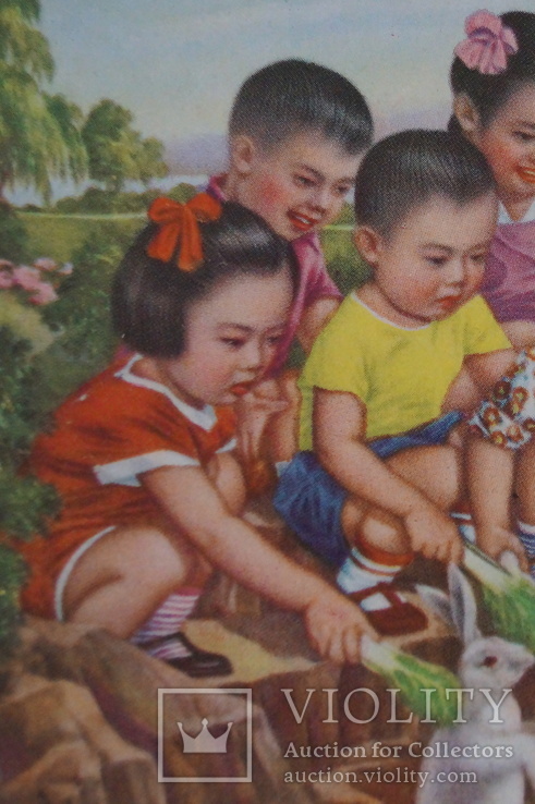 Открытка."Кормление зайцев".(Чжан Да-синь) 1950 год.Китай., фото №8