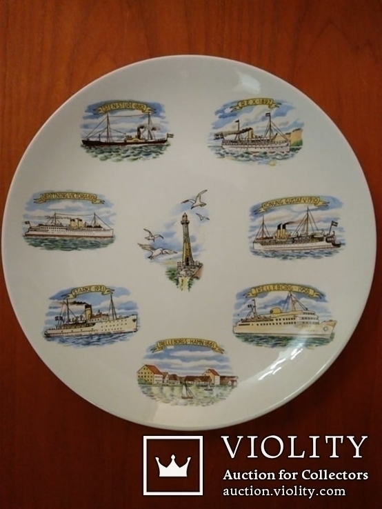 Decorative plate GUSTAVSBERG SWEDEN FLINTPORSLIN / ships / lighthouse, photo number 2