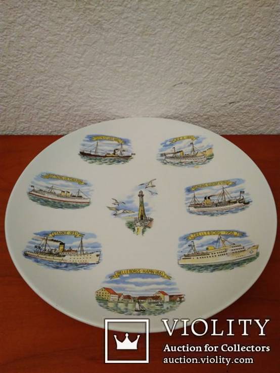 Decorative plate GUSTAVSBERG SWEDEN FLINTPORSLIN / ships / lighthouse, photo number 5