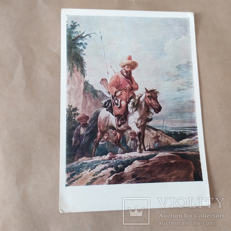 Открытка 1957 худ Орловский. Киргизский всадник на лошади, фото №2