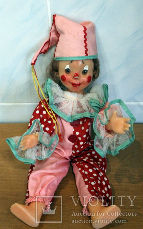 Кукла "Клоун" ("Арлекин") "Петрушка" -"Скоморох"- паричковая. Времена СССР, фото №4