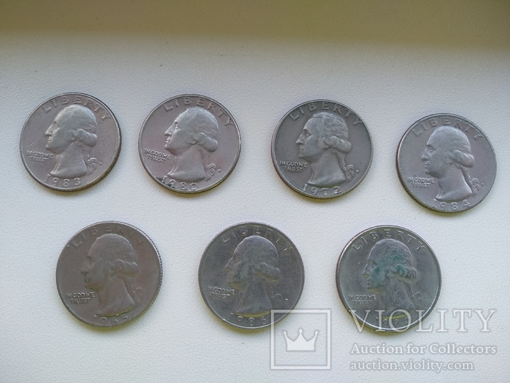25 центов США квотер 1965, 72, 80, 83, 84, 86 год