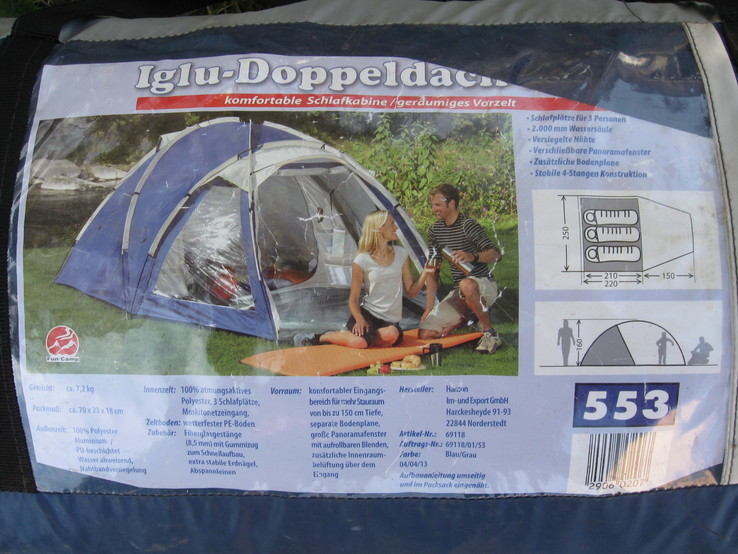 Палатка -Намет FUN Camp IGLU-Doppeldach - ZELT на 3 особи з Німеччини, фото №11