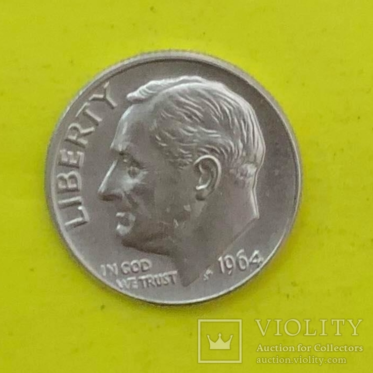 10 центов 1964р.  Срібло., фото №2