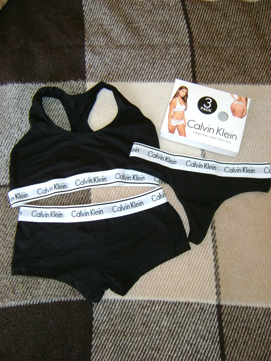 Комплект женского белья Calvin Klein топ+шортs+стринги (размер L), numer zdjęcia 3
