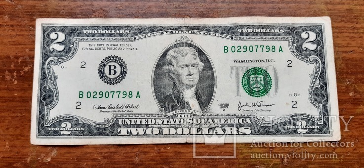 Купюра 2 доллара 2003, фото №2