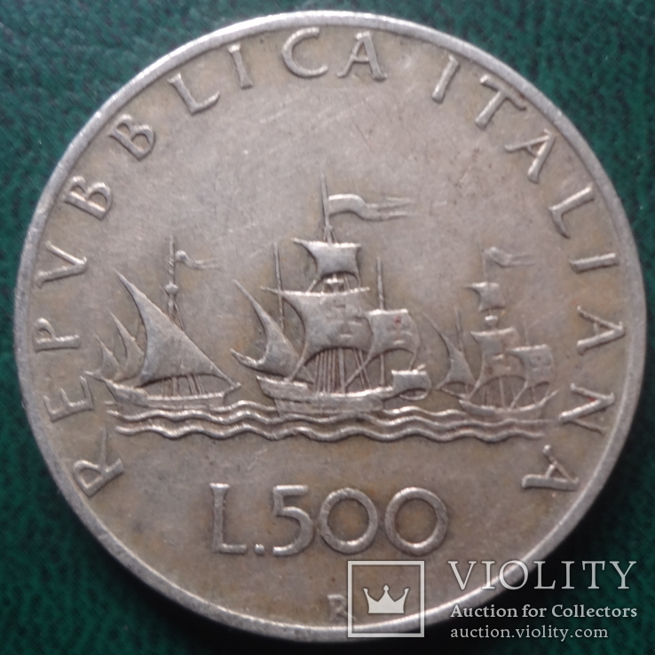 500  лир 1964  Италия  корабли  Колумба  серебро    ($10.6.11)~, фото №2