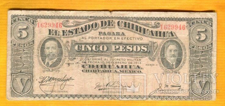 Мексика 5 песо 1914, фото №2